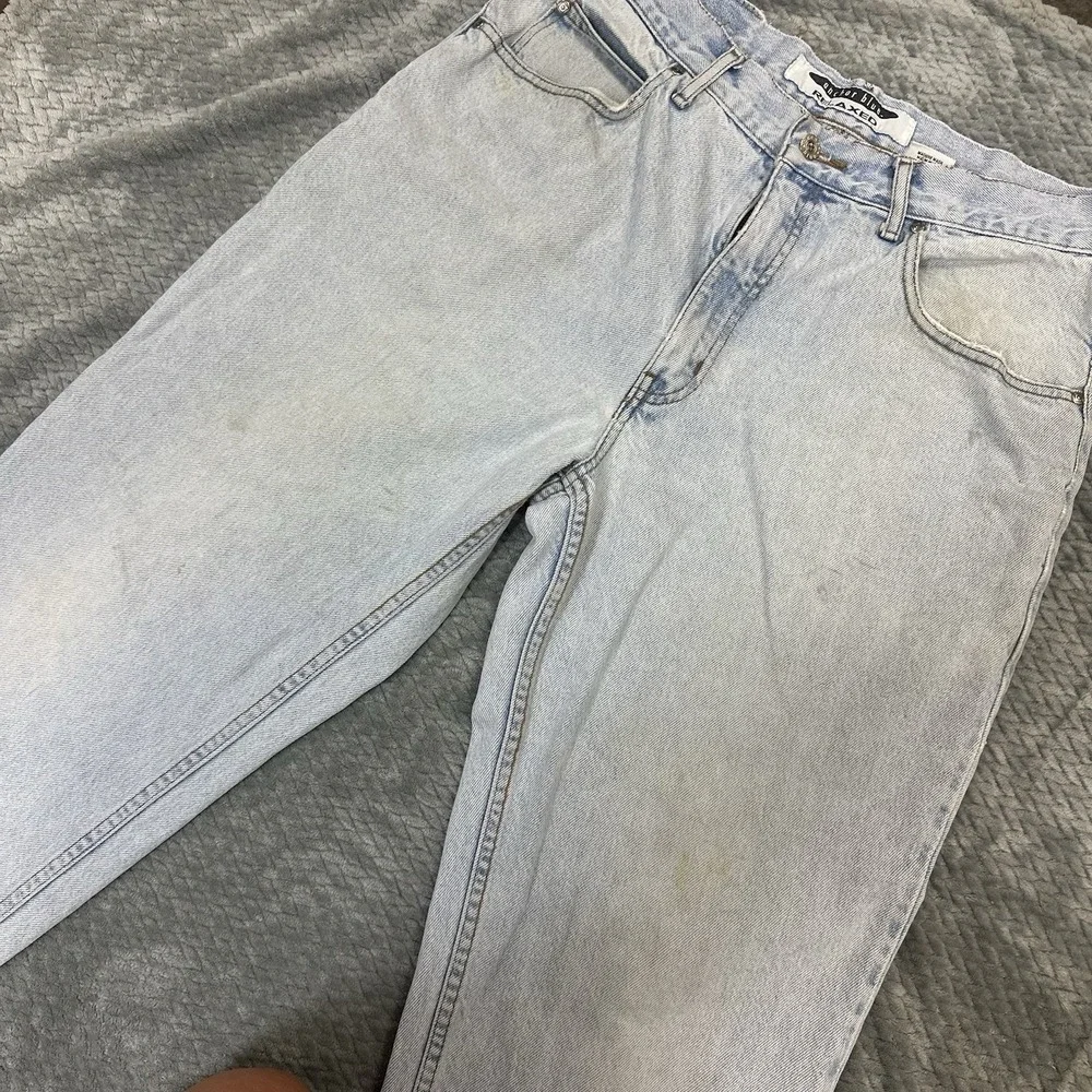 Y2K Anchor Blue Baggy Jeans 34x29 Thrashed Grunge Skater Distressed Vintage Pant